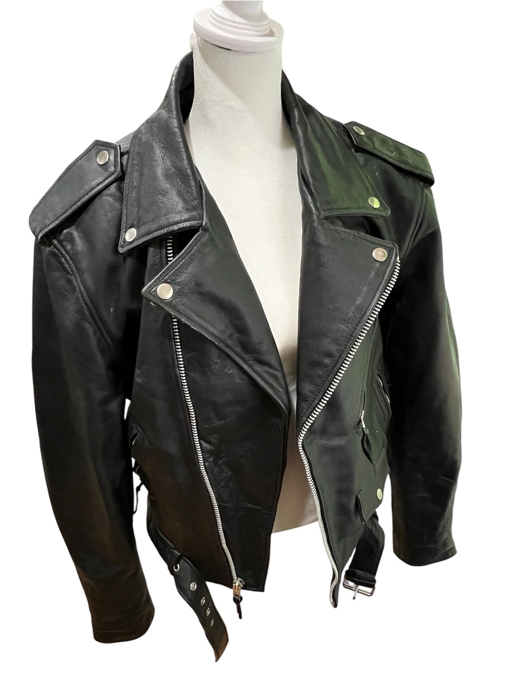 Leather Moto Bomber style Jacket with zippers & laces, Highway One